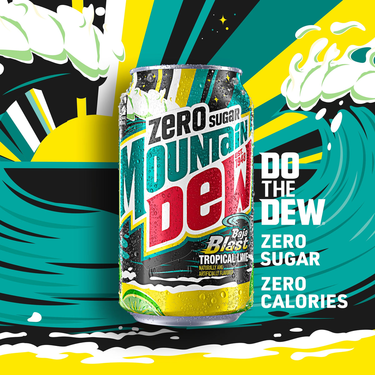 (4 pack) Mountain Dew Zero Sugar Baja Blast Tropical Lime Soda Pop, 12 fl oz, 12 Pack Cans