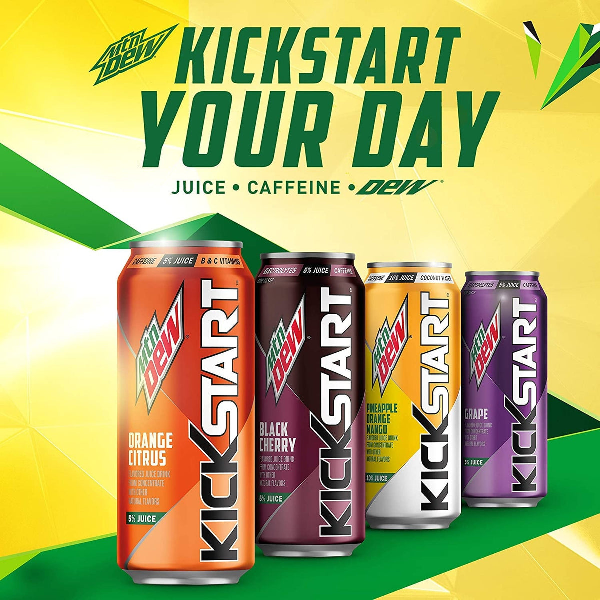(2 pack) Mountain Dew Kickstart Orange Citrus (16 Ounce Cans, Pack of 12)